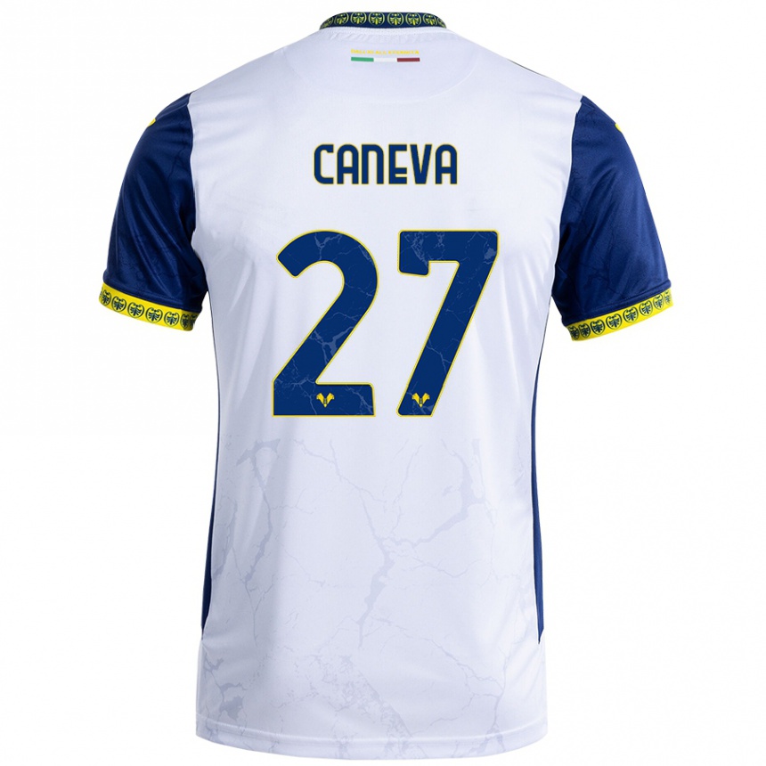 Enfant Football Maillot Elia Caneva #27 Blanc Bleu Tenues Extérieur 2024/25 Canada