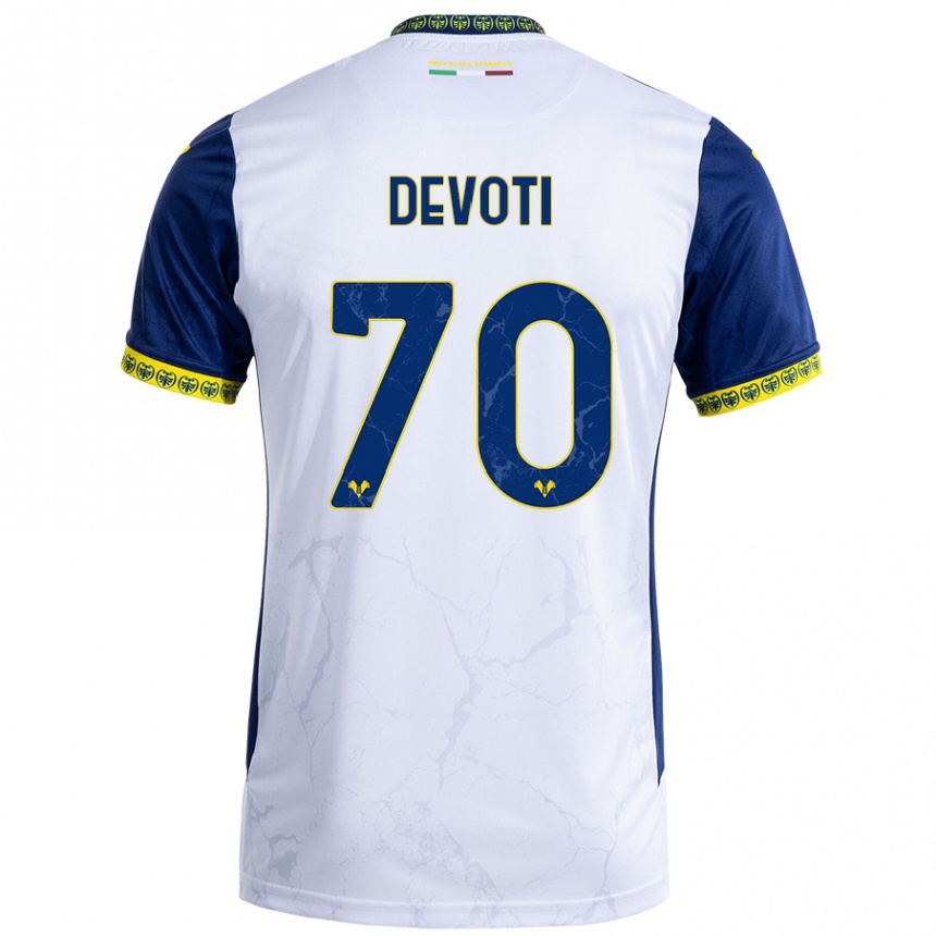 Kids Football Andrea Devoti #70 White Blue Away Jersey 2024/25 T-Shirt Canada