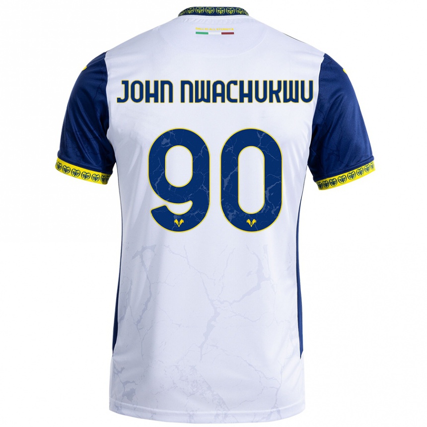 Kids Football Samuel John Nwachukwu #90 White Blue Away Jersey 2024/25 T-Shirt Canada