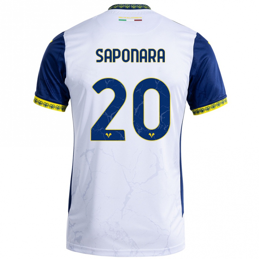 Enfant Football Maillot Riccardo Saponara #20 Blanc Bleu Tenues Extérieur 2024/25 Canada