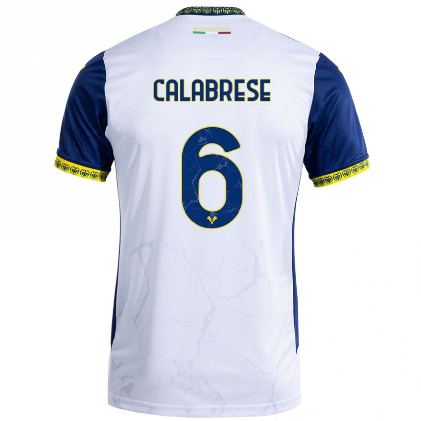 Enfant Football Maillot Nicolò Calabrese #6 Blanc Bleu Tenues Extérieur 2024/25 Canada