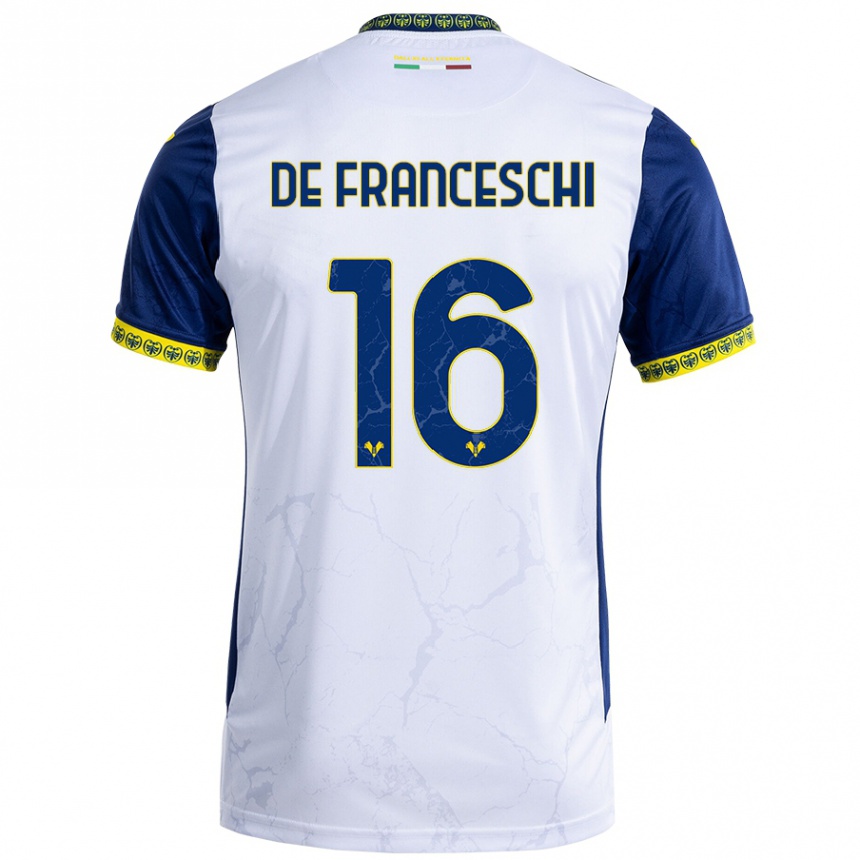 Kids Football Edoardo De Franceschi #16 White Blue Away Jersey 2024/25 T-Shirt Canada