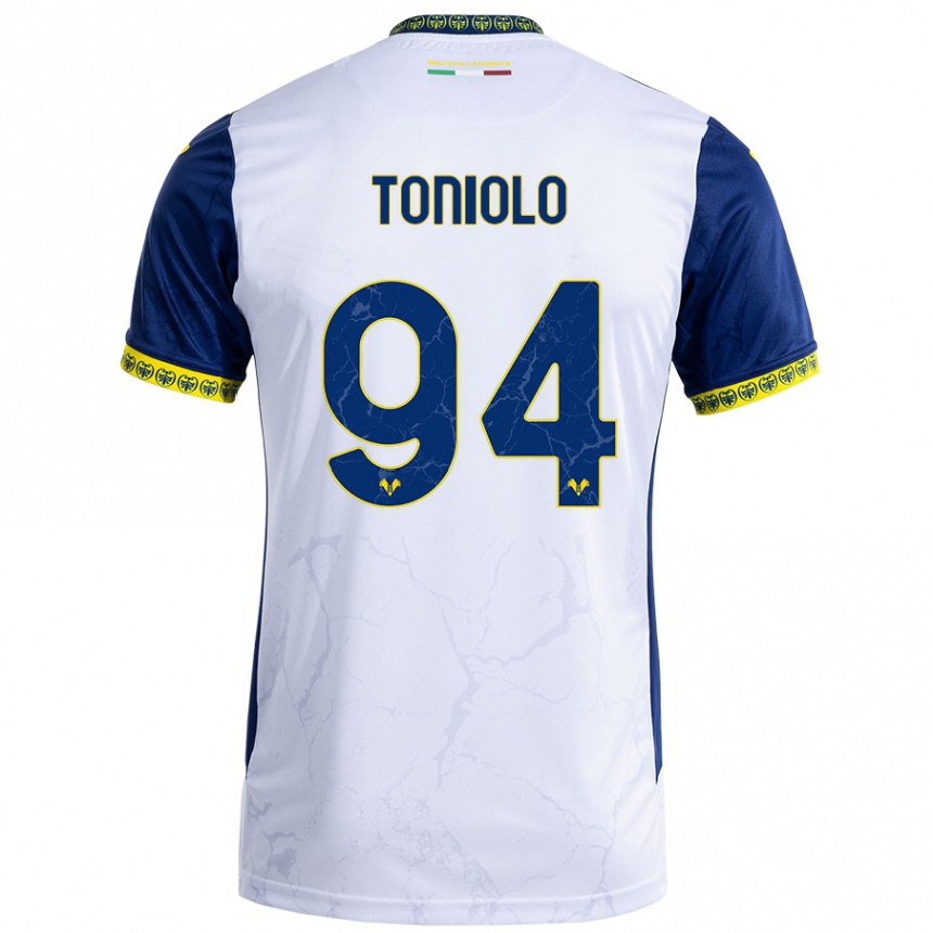 Enfant Football Maillot Giacomo Toniolo #94 Blanc Bleu Tenues Extérieur 2024/25 Canada