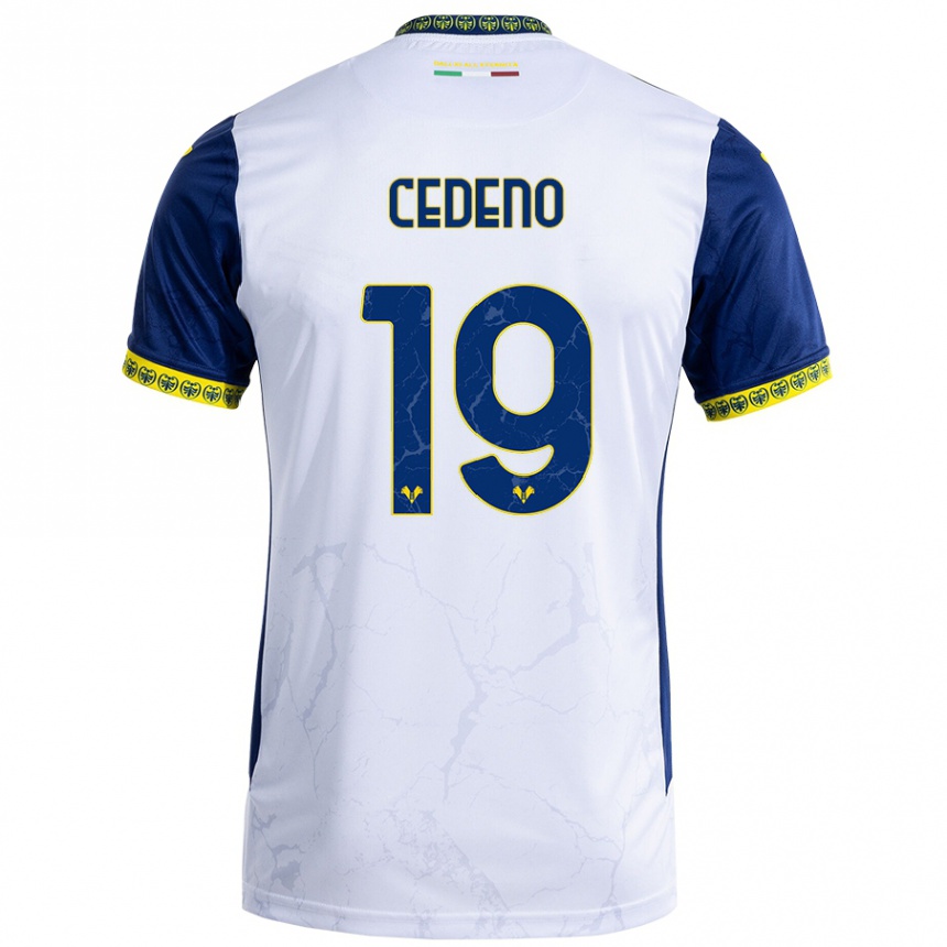 Kids Football Lineth Cedeno #19 White Blue Away Jersey 2024/25 T-Shirt Canada