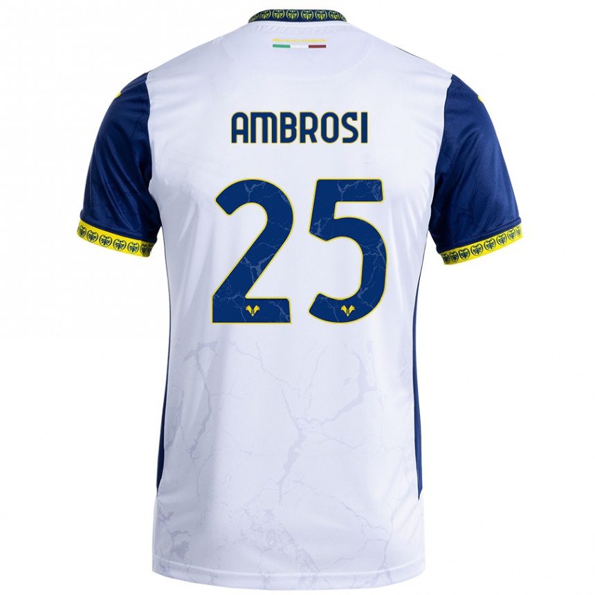 Kids Football Caterina Ambrosi #25 White Blue Away Jersey 2024/25 T-Shirt Canada