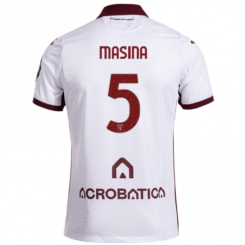 Kids Football Adam Masina #5 White Maroon Away Jersey 2024/25 T-Shirt Canada