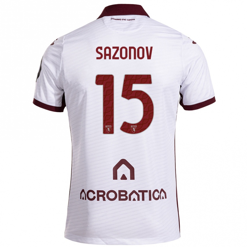 Kids Football Saba Sazonov #15 White Maroon Away Jersey 2024/25 T-Shirt Canada