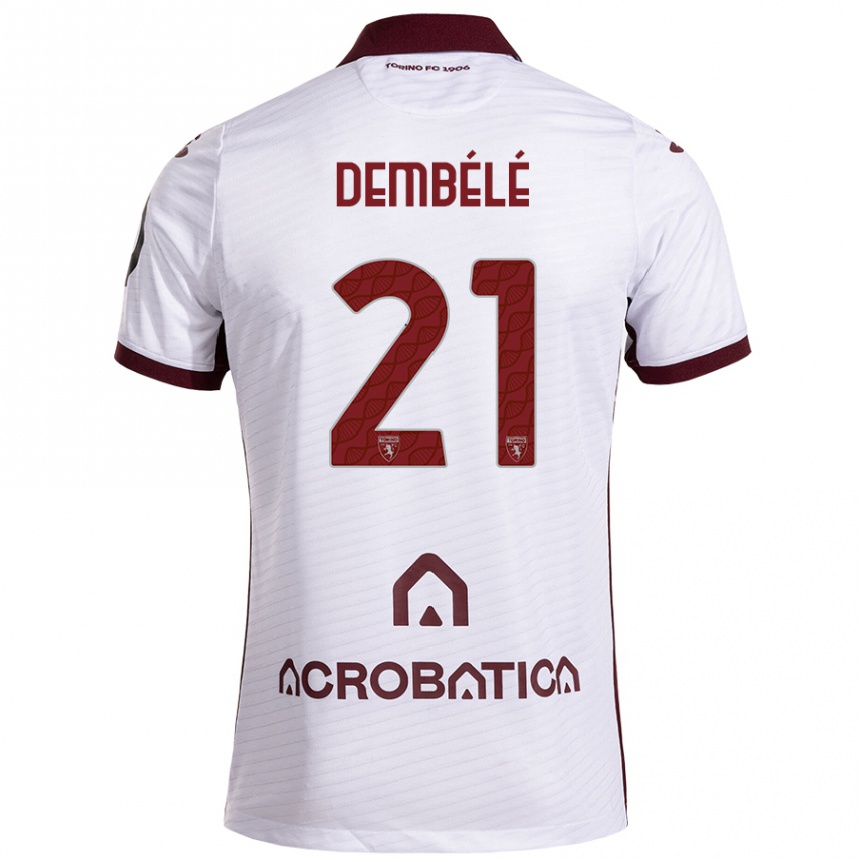 Kids Football Ali Dembélé #21 White Maroon Away Jersey 2024/25 T-Shirt Canada