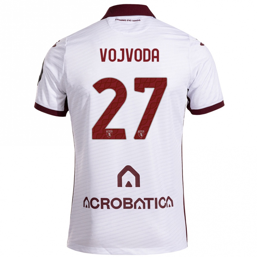 Kids Football Mërgim Vojvoda #27 White Maroon Away Jersey 2024/25 T-Shirt Canada