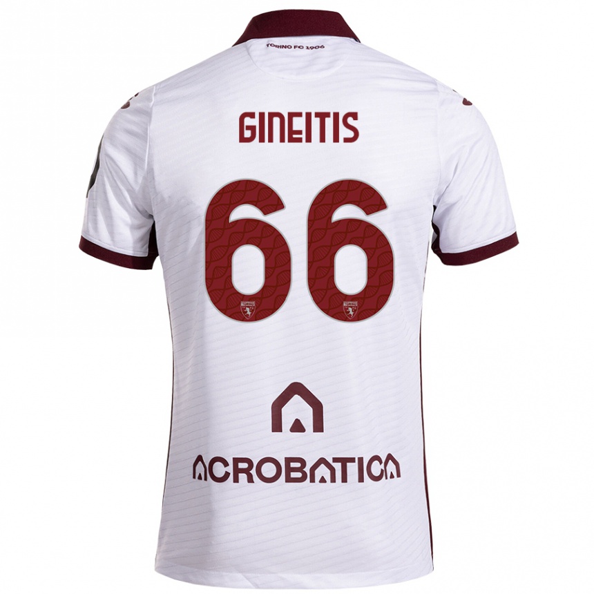 Kids Football Gvidas Gineitis #66 White Maroon Away Jersey 2024/25 T-Shirt Canada