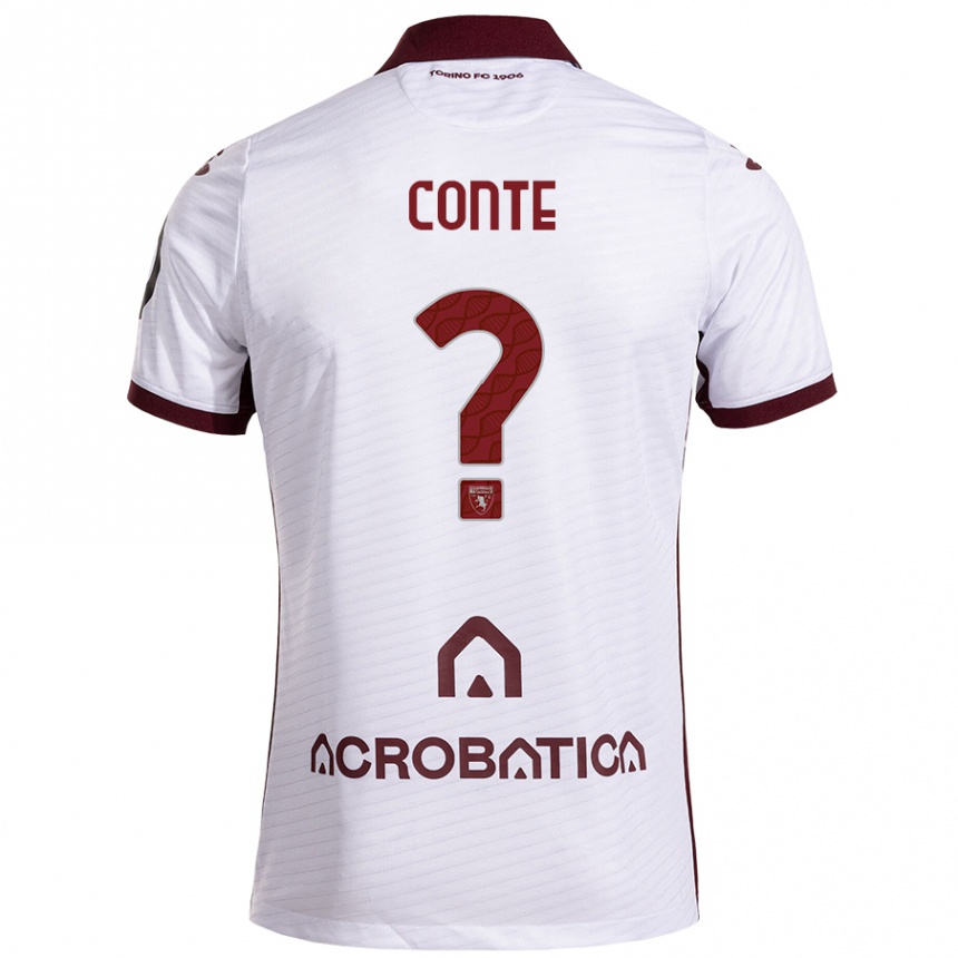 Kids Football Gioele Conte #0 White Maroon Away Jersey 2024/25 T-Shirt Canada