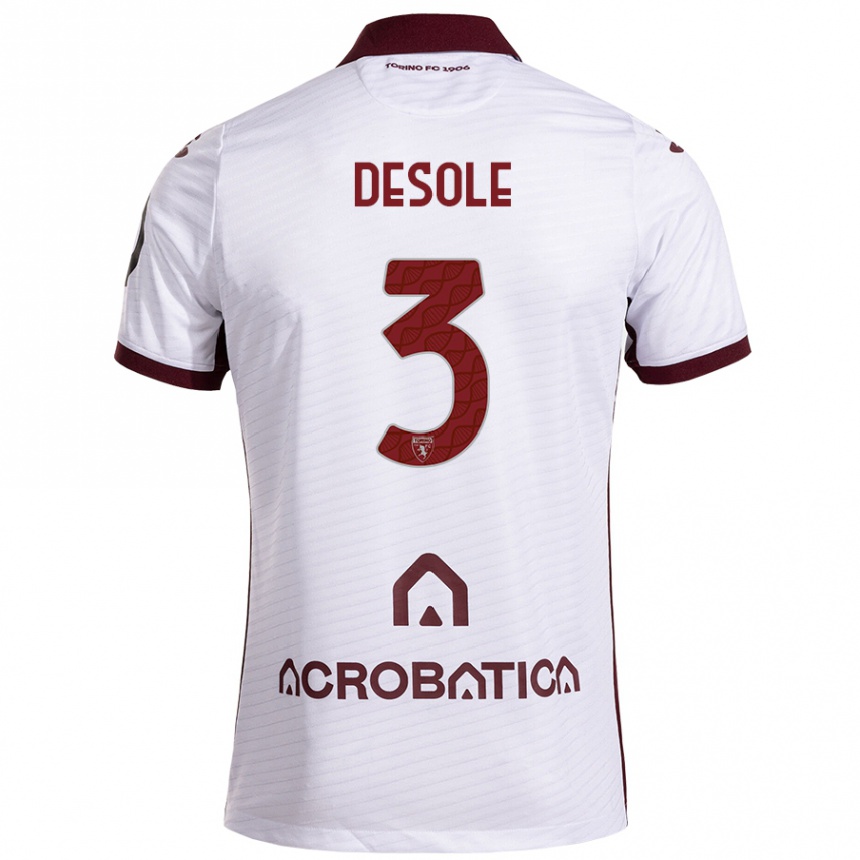 Kids Football Fabio Desole #3 White Maroon Away Jersey 2024/25 T-Shirt Canada