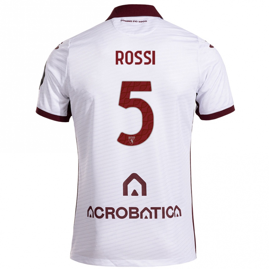 Kids Football Simone Rossi #5 White Maroon Away Jersey 2024/25 T-Shirt Canada