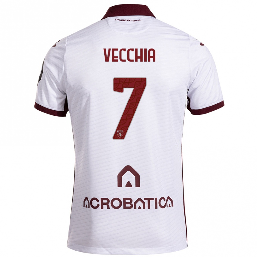 Kids Football Marco Dalla Vecchia #7 White Maroon Away Jersey 2024/25 T-Shirt Canada