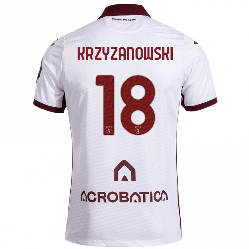 Kids Football Jakub Krzyzanowski #18 White Maroon Away Jersey 2024/25 T-Shirt Canada