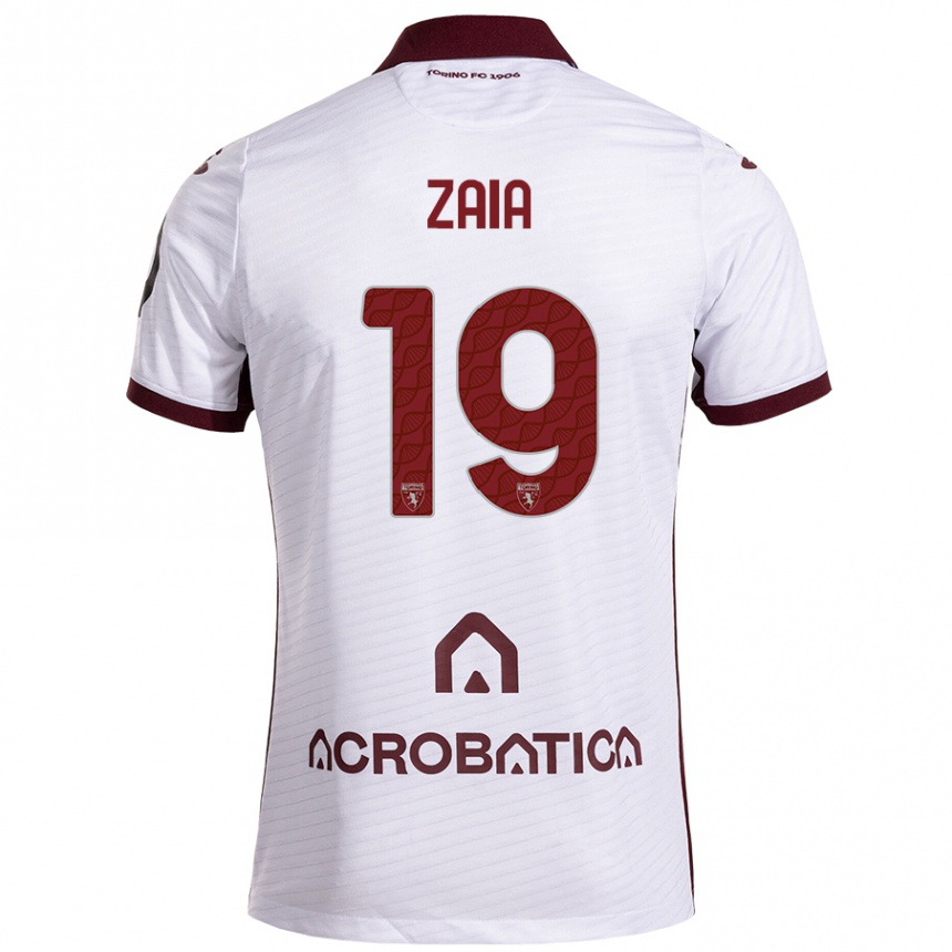 Kids Football Edoardo Zaia #19 White Maroon Away Jersey 2024/25 T-Shirt Canada