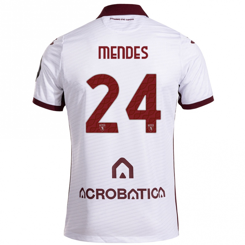 Kids Football Rodrigo Mendes #24 White Maroon Away Jersey 2024/25 T-Shirt Canada