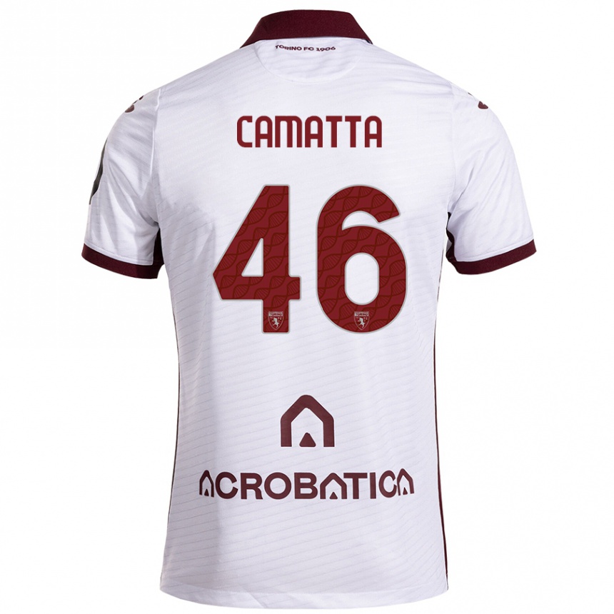 Kids Football Alessandro Camatta #46 White Maroon Away Jersey 2024/25 T-Shirt Canada