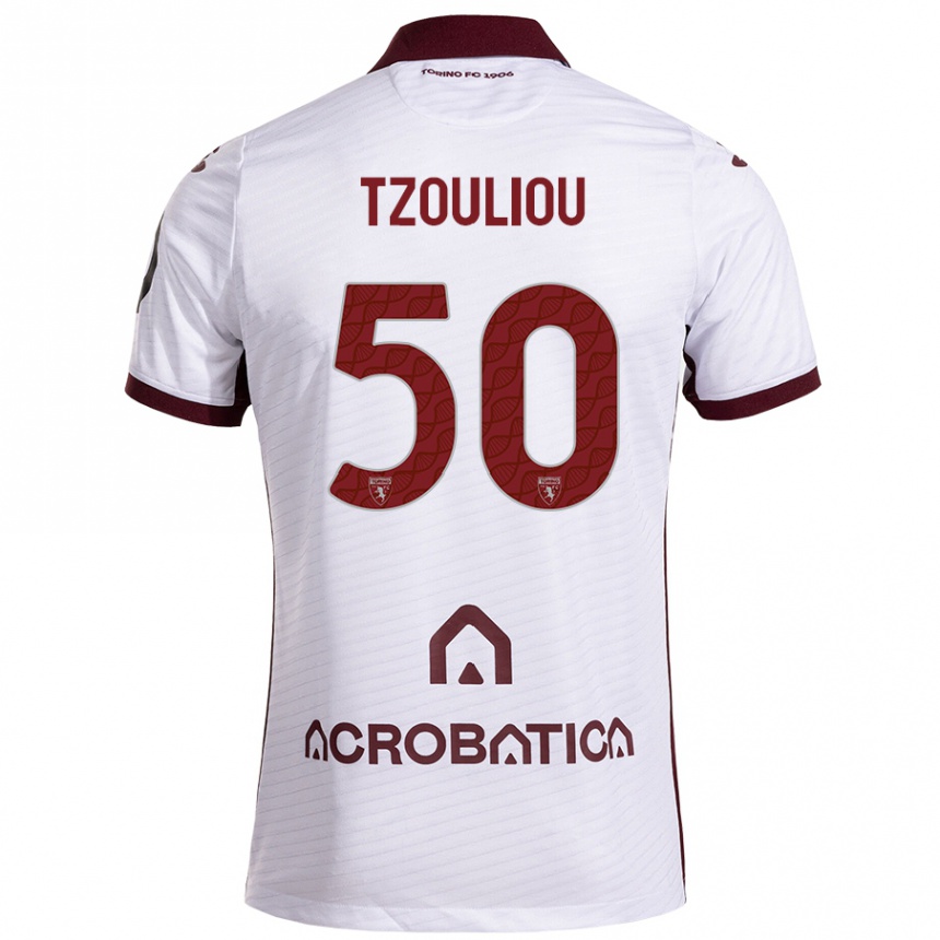 Kids Football Dimitrianos Tzouliou #50 White Maroon Away Jersey 2024/25 T-Shirt Canada