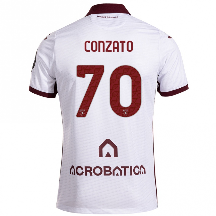 Kids Football Filippo Conzato #70 White Maroon Away Jersey 2024/25 T-Shirt Canada