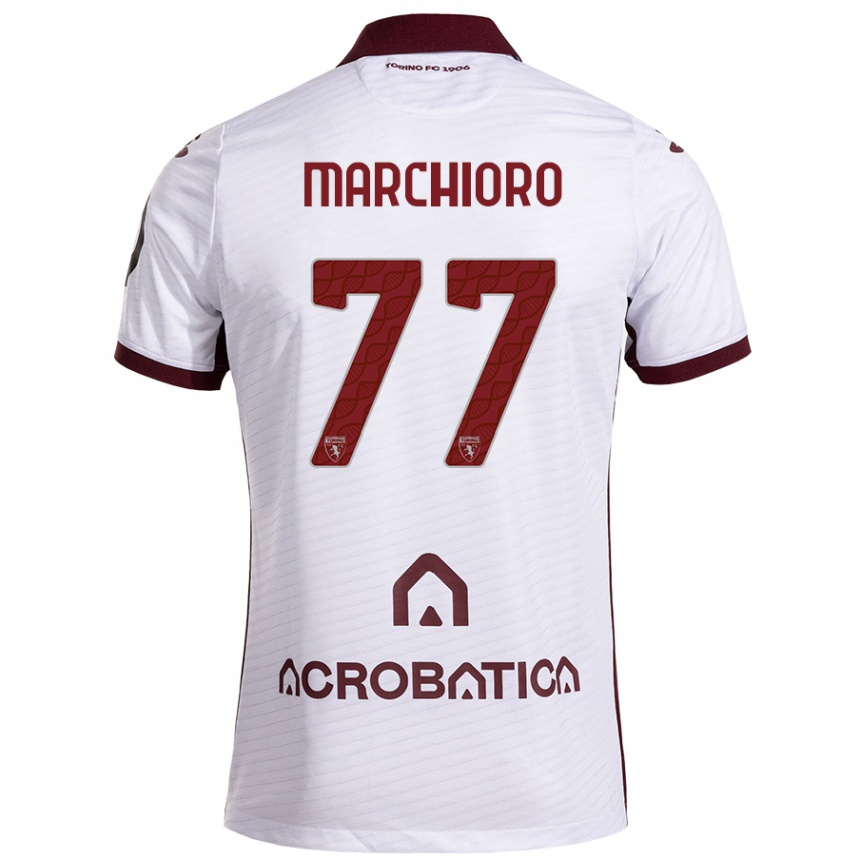 Kids Football Raffaele Marchioro #77 White Maroon Away Jersey 2024/25 T-Shirt Canada