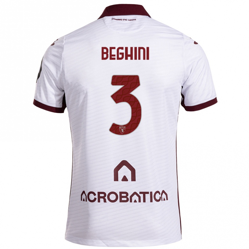 Kids Football Giulia Beghini #3 White Maroon Away Jersey 2024/25 T-Shirt Canada