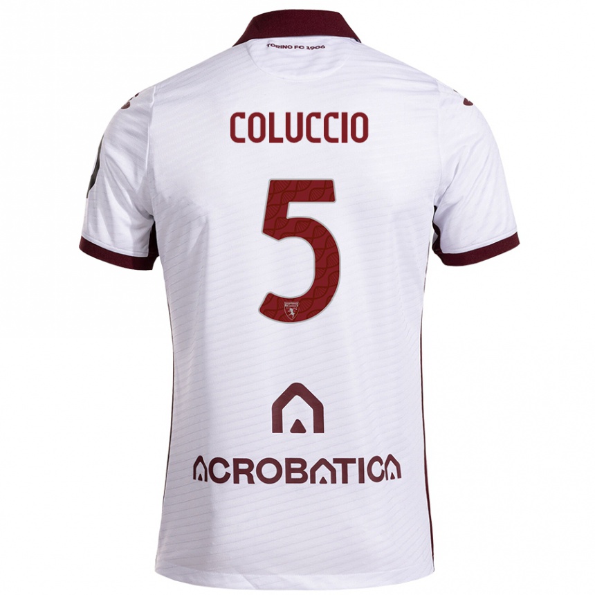 Kids Football Francesca Coluccio #5 White Maroon Away Jersey 2024/25 T-Shirt Canada