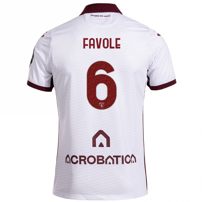 Kids Football Stefania Favole #6 White Maroon Away Jersey 2024/25 T-Shirt Canada