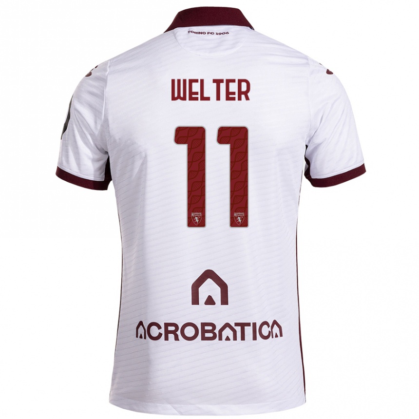 Kids Football Francesca Welter #11 White Maroon Away Jersey 2024/25 T-Shirt Canada