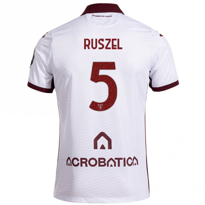 Kids Football Marcel Ruszel #5 White Maroon Away Jersey 2024/25 T-Shirt Canada