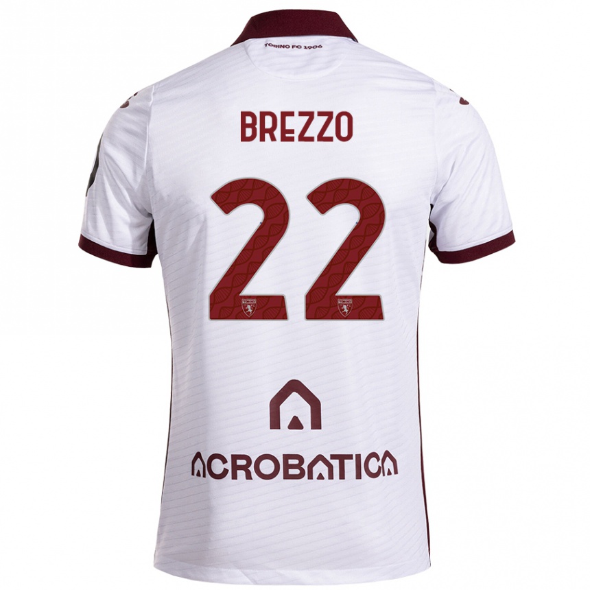 Kids Football Matteo Brezzo #22 White Maroon Away Jersey 2024/25 T-Shirt Canada