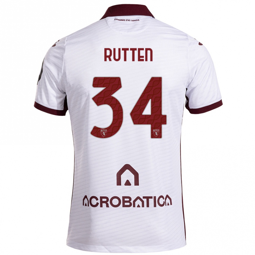 Kids Football Jill Rutten #34 White Maroon Away Jersey 2024/25 T-Shirt Canada