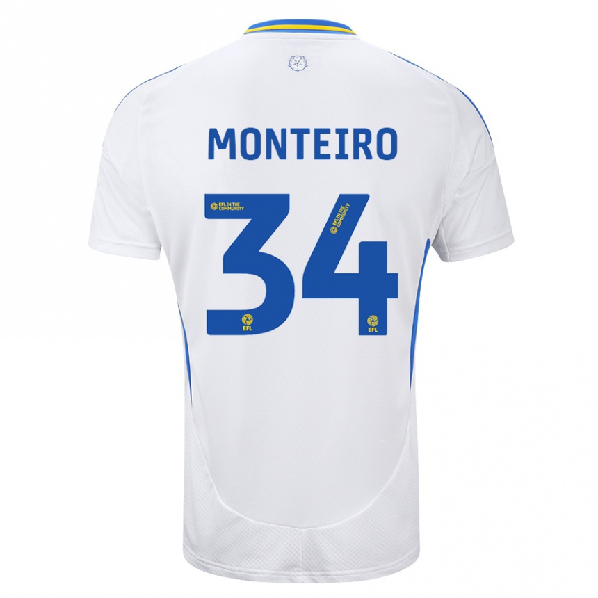 Homme Football Maillot Diogo Monteiro #34 Blanc Bleu Tenues Domicile 2024/25 Canada