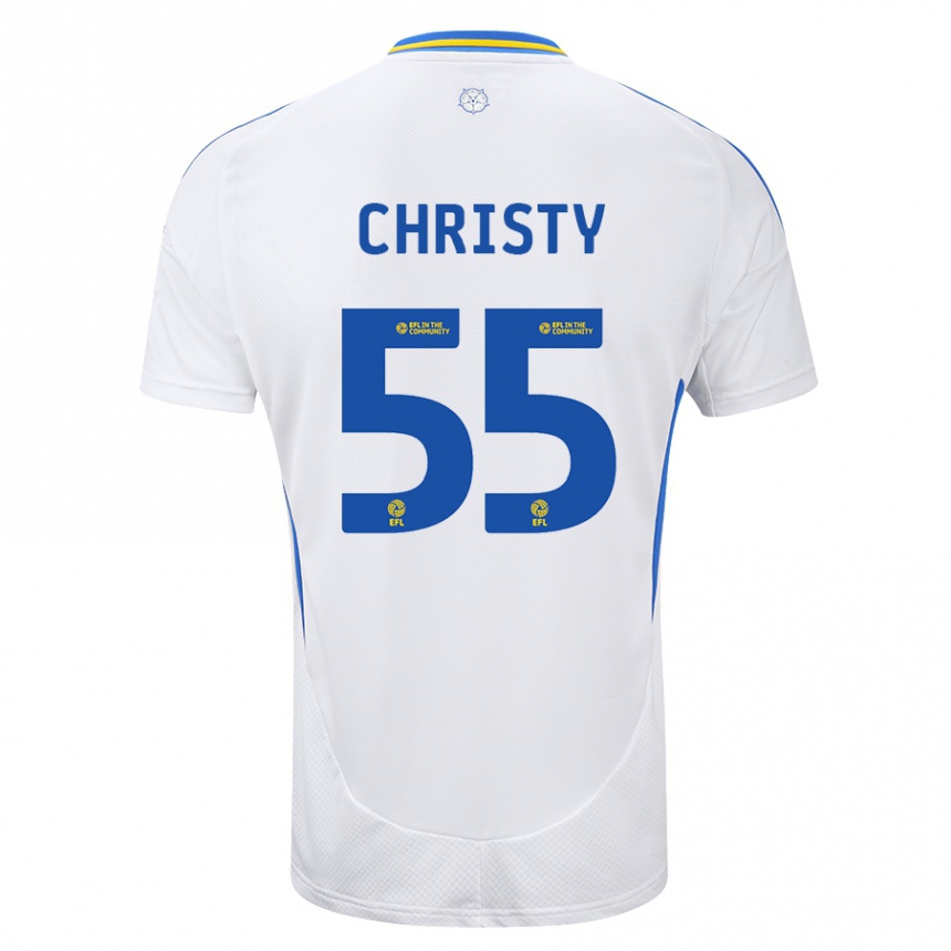 Men Football Harry Christy #55 White Blue Home Jersey 2024/25 T-Shirt Canada