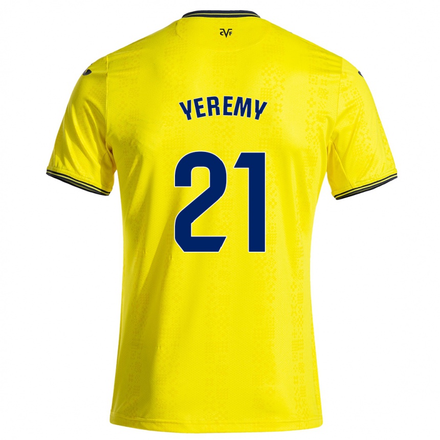 Men Football Yéremy Pino #21 Yellow Black Home Jersey 2024/25 T-Shirt Canada