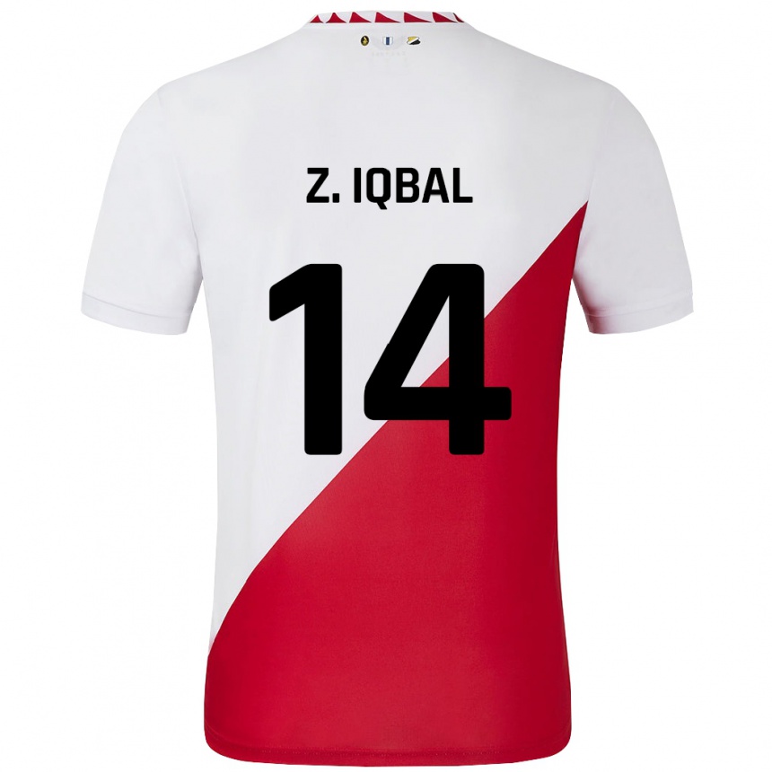 Men Football Zidane Iqbal #14 White Red Home Jersey 2024/25 T-Shirt Canada