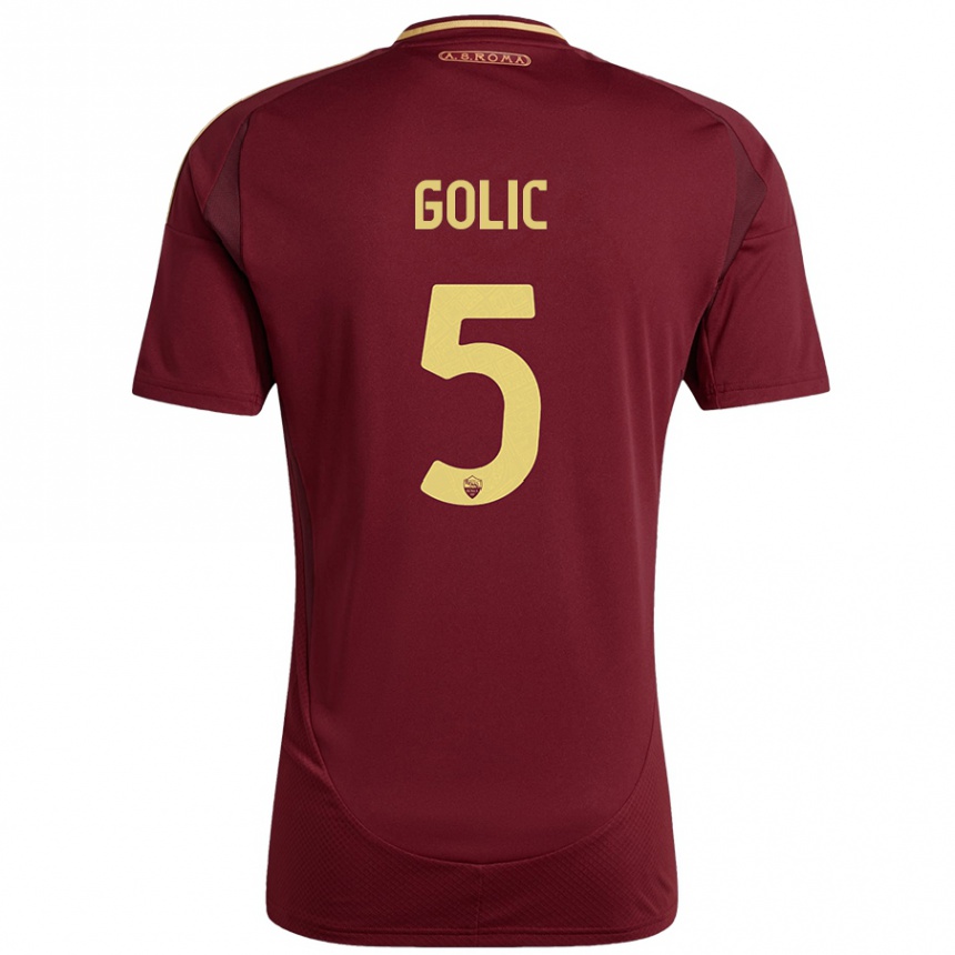 Homme Football Maillot Lovro Golic #5 Rouge Brun Or Tenues Domicile 2024/25 Canada