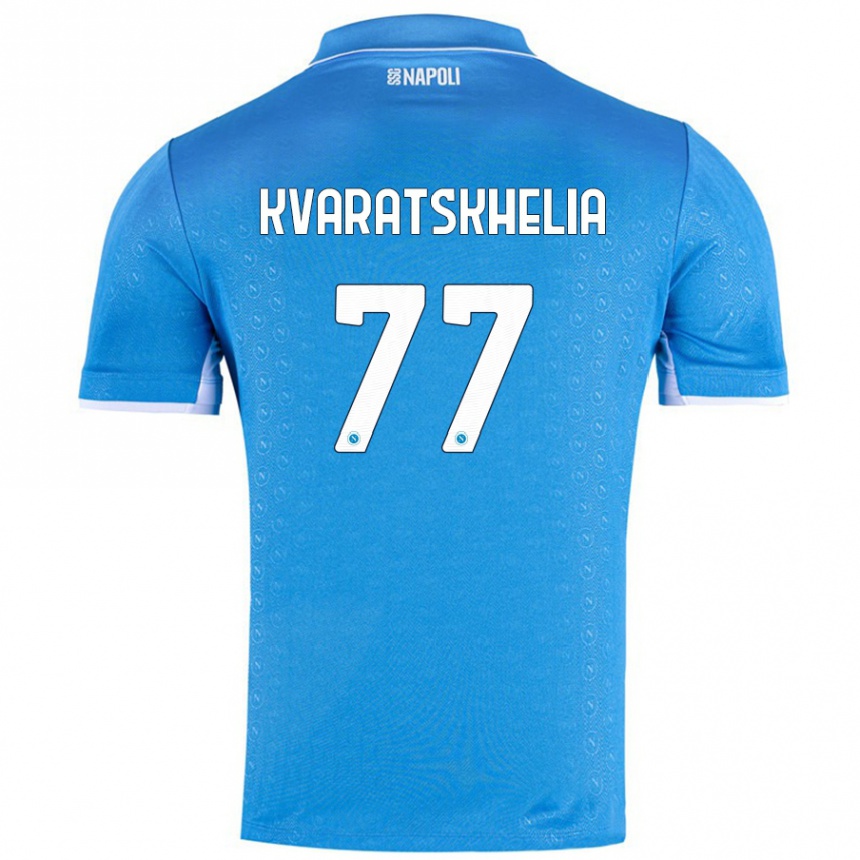 Homme Football Maillot Khvicha Kvaratskhelia #77 Bleu Ciel Tenues Domicile 2024/25 Canada