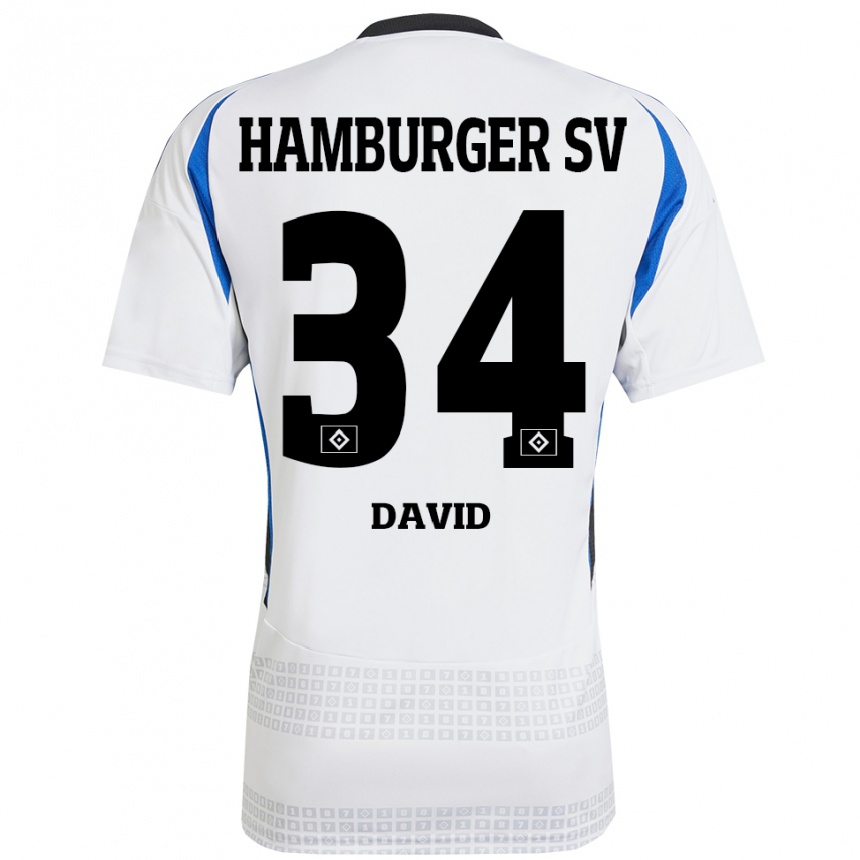 Men Football Jonas David #34 White Blue Home Jersey 2024/25 T-Shirt Canada