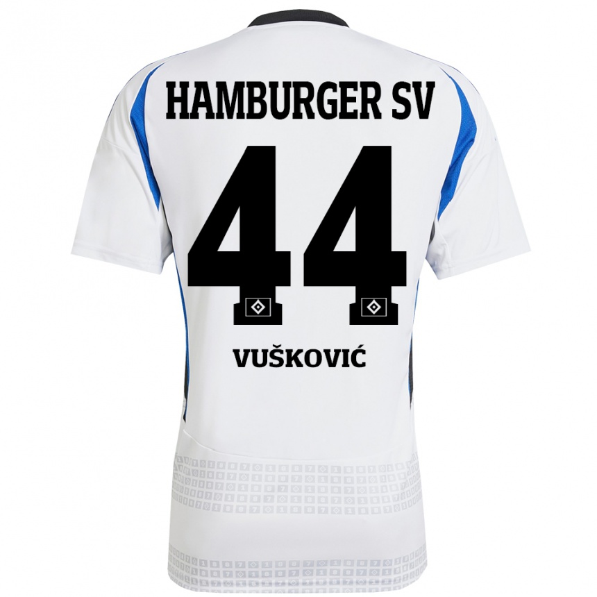 Homme Football Maillot Mario Vuskovic #44 Blanc Bleu Tenues Domicile 2024/25 Canada