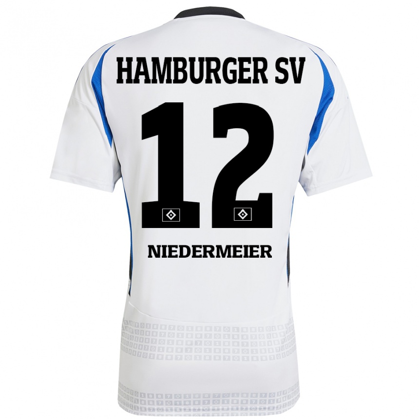 Men Football Philipp Niedermeier #12 White Blue Home Jersey 2024/25 T-Shirt Canada