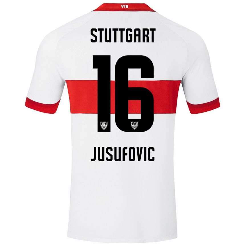 Men Football Farah Jusufović #16 White Red Home Jersey 2024/25 T-Shirt Canada