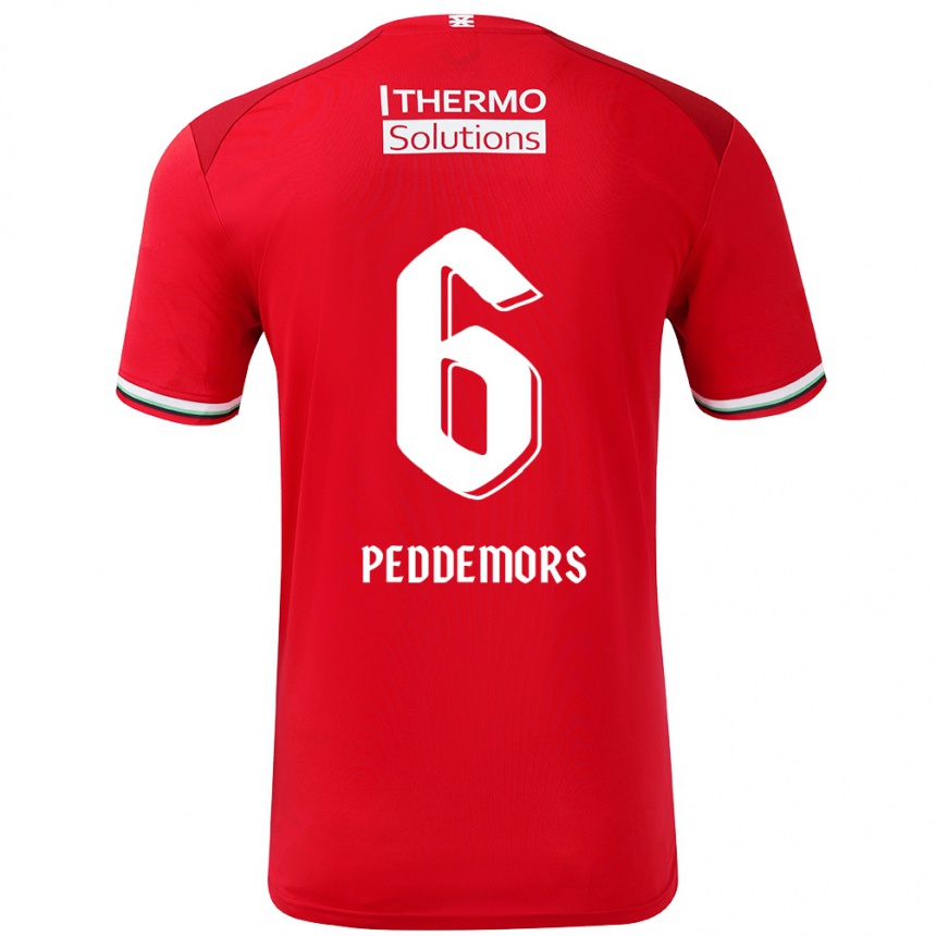 Men Football Ella Peddemors #6 Red White Home Jersey 2024/25 T-Shirt Canada