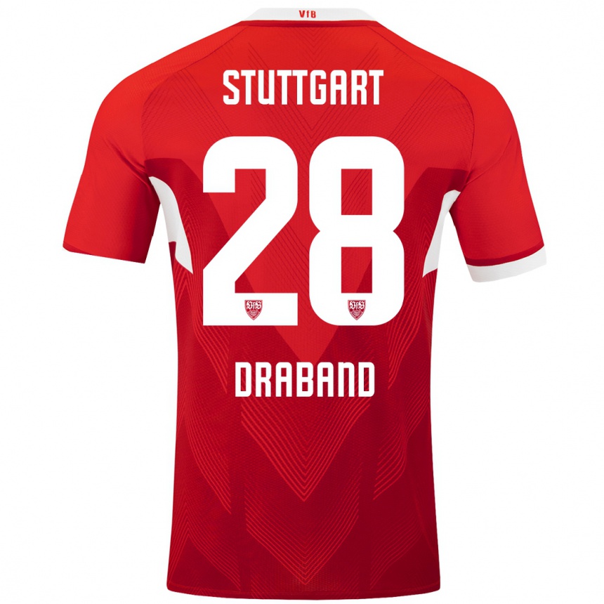 Men Football Dominik Draband #28 Red White Away Jersey 2024/25 T-Shirt Canada