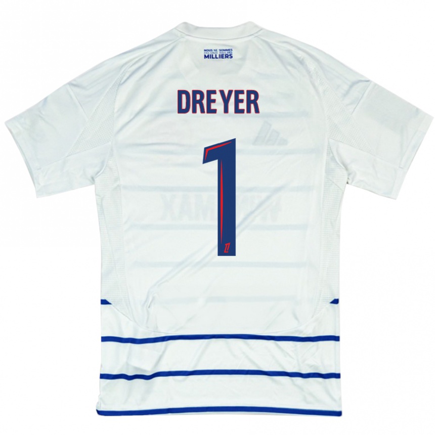 Men Football Matthieu Dreyer #1 White Blue Away Jersey 2024/25 T-Shirt Canada