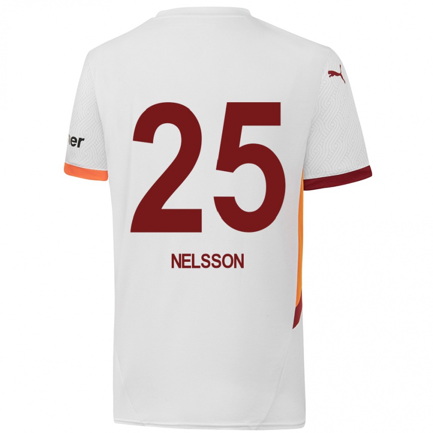 Men Football Victor Nelsson #25 White Yellow Red Away Jersey 2024/25 T-Shirt Canada