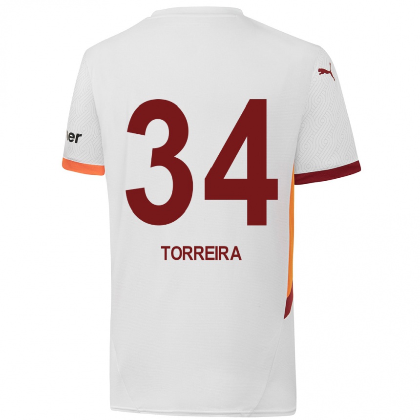 Homme Football Maillot Lucas Torreira #34 Blanc Jaune Rouge Tenues Extérieur 2024/25 Canada