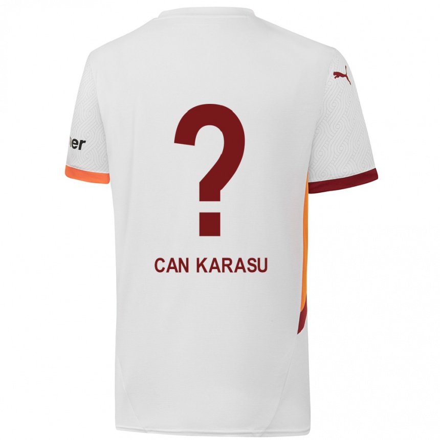 Men Football Eyüp Can Karasu #0 White Yellow Red Away Jersey 2024/25 T-Shirt Canada