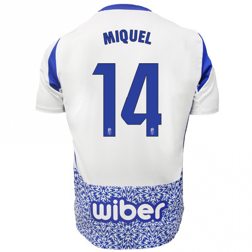 Men Football Ignasi Miquel #14 White Blue Away Jersey 2024/25 T-Shirt Canada