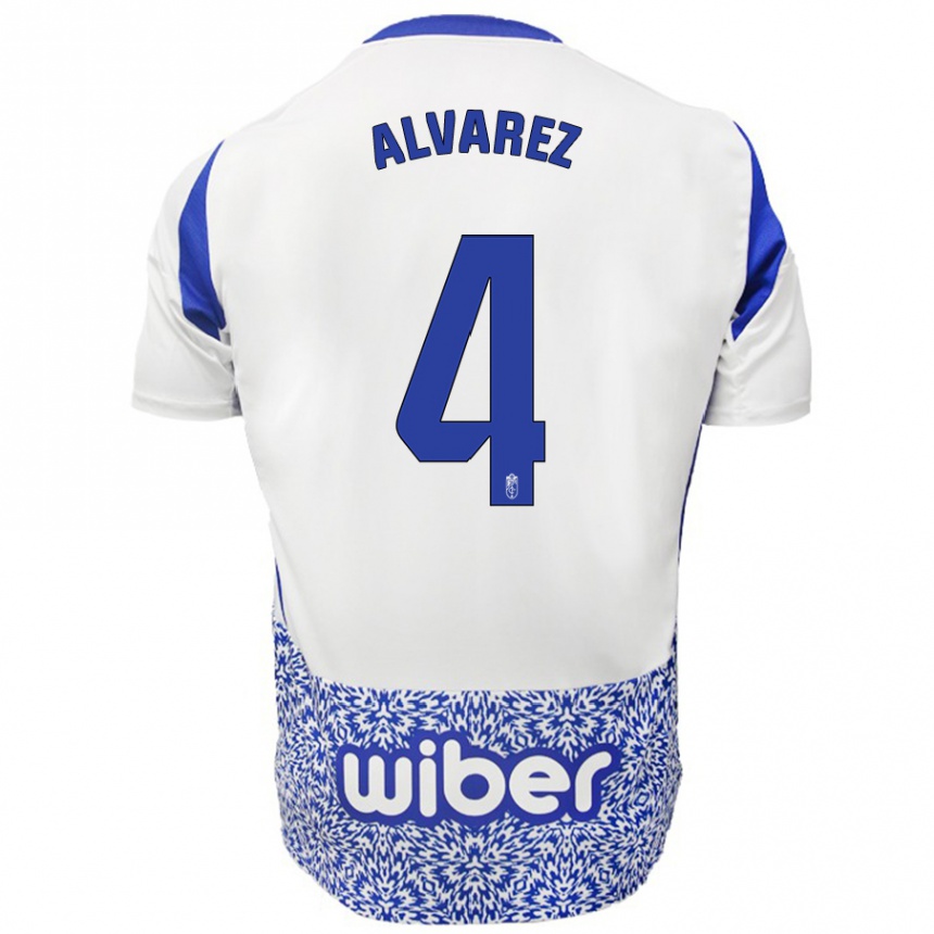 Homme Football Maillot Isabel Álvarez #4 Blanc Bleu Tenues Extérieur 2024/25 Canada